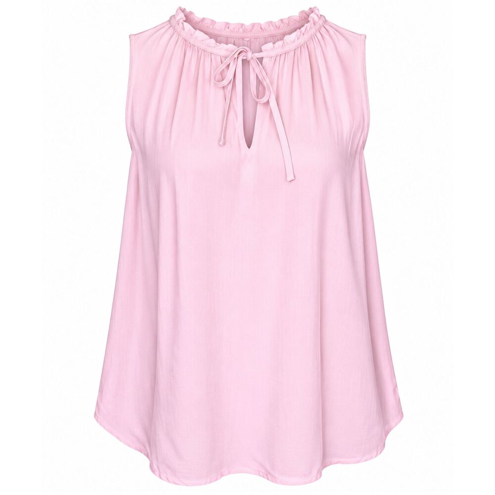 Old Navy Ruffle Neck Tie Elevated Casual Office Workwear Light Pink Blouse MED